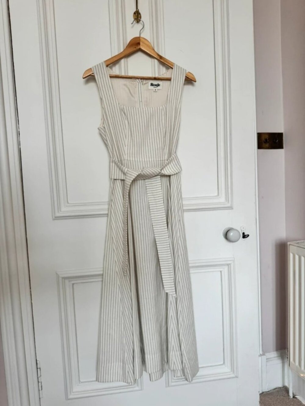 Rouje Linen Pinstripe Sleeveless Dress Cream, Size M / US 8